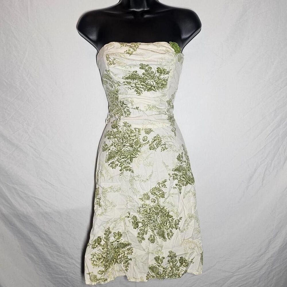 vintage y2k 2000s ruby rox cream & green tropical whimsical strapless dress